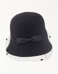 EVELYN - Soft, versatile merino wool cloche with dotted veil and grosgrain bows