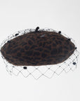 FLOE-LEO - Leopard print wool beret with hearts and dots veil.
