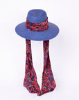 HAVANA - Blue Panama Fedora Hat with Silk Scarves