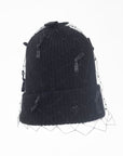 MIMI - Cashmere blend wool beanie with veil and scattered satin bows