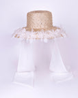 ROME - Hepburn Style Wide-Brimhat with Organza Flowers