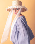 ROME - Hepburn Style Wide-Brimhat with Organza Flowers