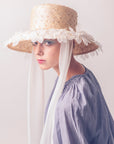 ROME - Hepburn Style Wide-Brimhat with Organza Flowers