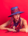 HAVANA - Blue Panama Fedora Hat with Silk Scarves