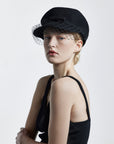 Misa Harada Hats | ANAIS | Black asymmetric veiled wool cap