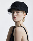 Misa Harada Hats | ANAIS | Black asymmetric veiled wool cap