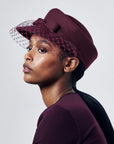 Misa Harada Hats | ANAIS | Burgundy asymmetric veiled wool cap