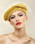 Misa Harada Hats| FLOE | Knitted cotton beret, with Ivory dotted veil