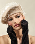 Misa Harada Hats| FLOE | Knitted cotton beret, with Ivory dotted veil