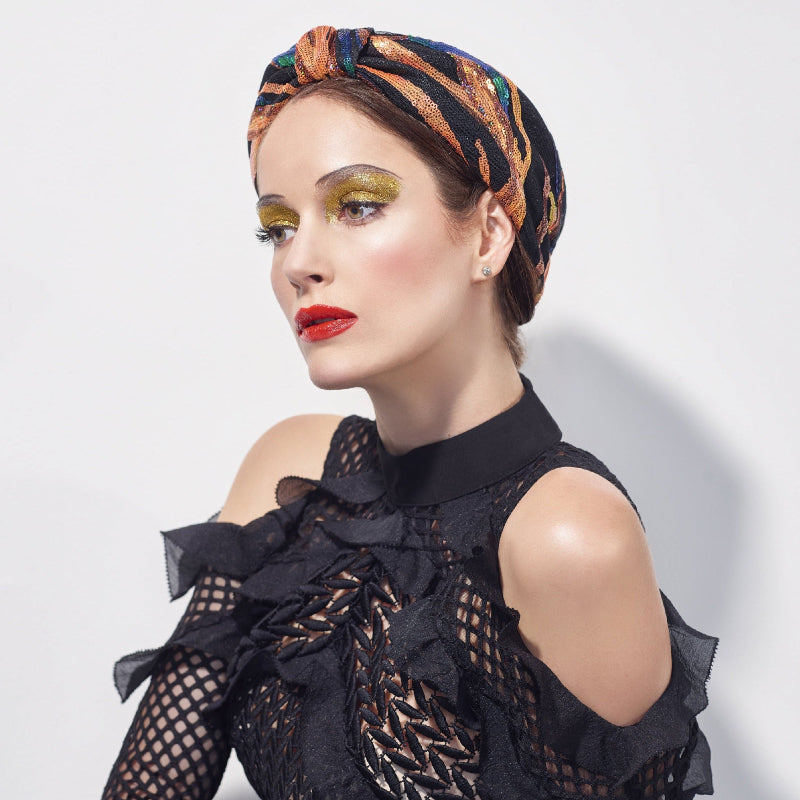 Misa Harada Hats | IVY- ORANGE | Draped sinamay structured turban