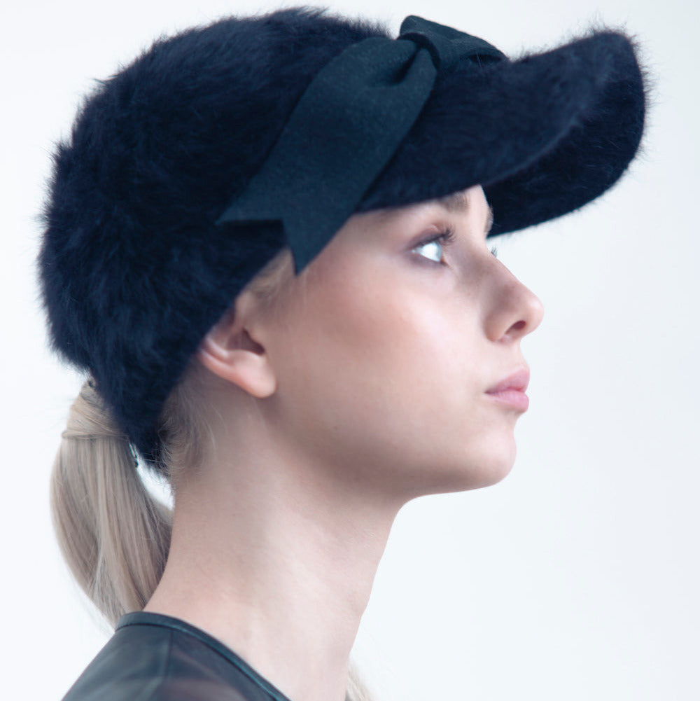 COCO - Angora wool baseball cap with a sculpted felt bow.