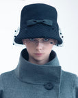 EVELYN - Soft, versatile merino wool cloche with dotted veil and grosgrain bows