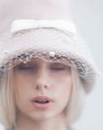 EVELYN - Soft, versatile merino wool cloche with dotted veil and grosgrain bows