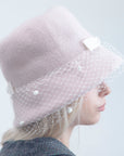 EVELYN - Soft, versatile merino wool cloche with dotted veil and grosgrain bows