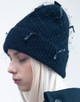 MIMI - Cashmere blend wool beanie with veil and scattered satin bows