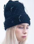 MIMI - Cashmere blend wool beanie with veil and scattered satin bows