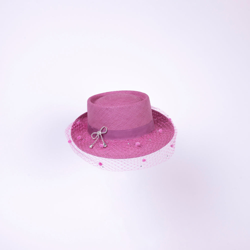 PARIS - Pink Boater Hat with Veil