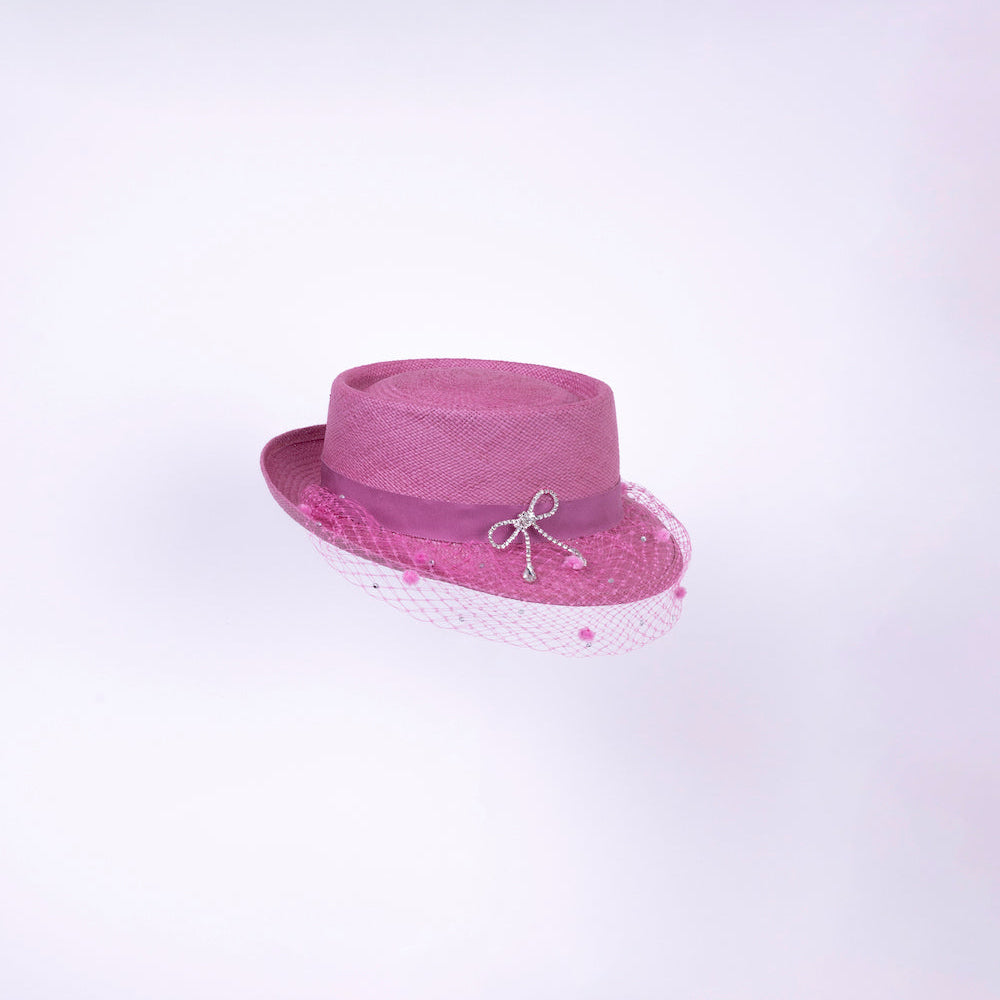 PARIS - Pink Boater Hat with Veil