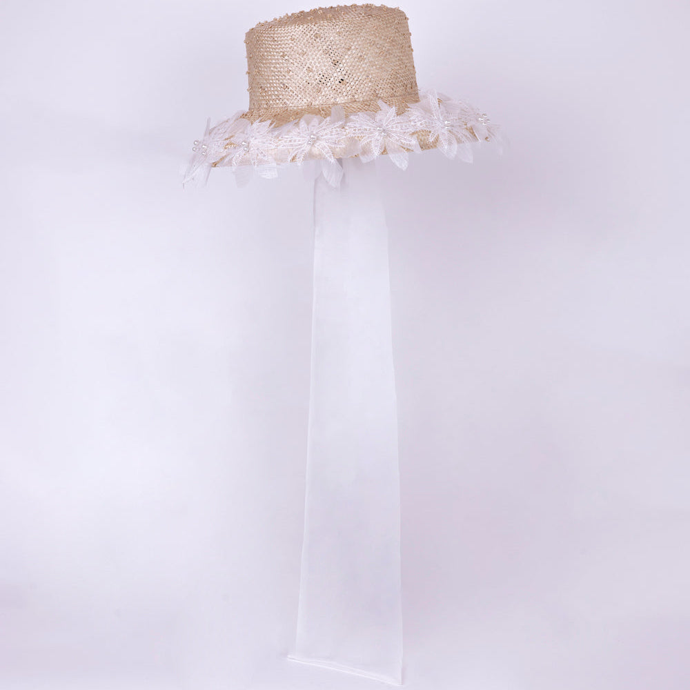 ROME - Hepburn Style Wide-Brimhat with Organza Flowers