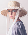 ROME - Hepburn Style Wide-Brimhat with Organza Flowers