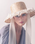ROME - Hepburn Style Wide-Brimhat with Organza Flowers