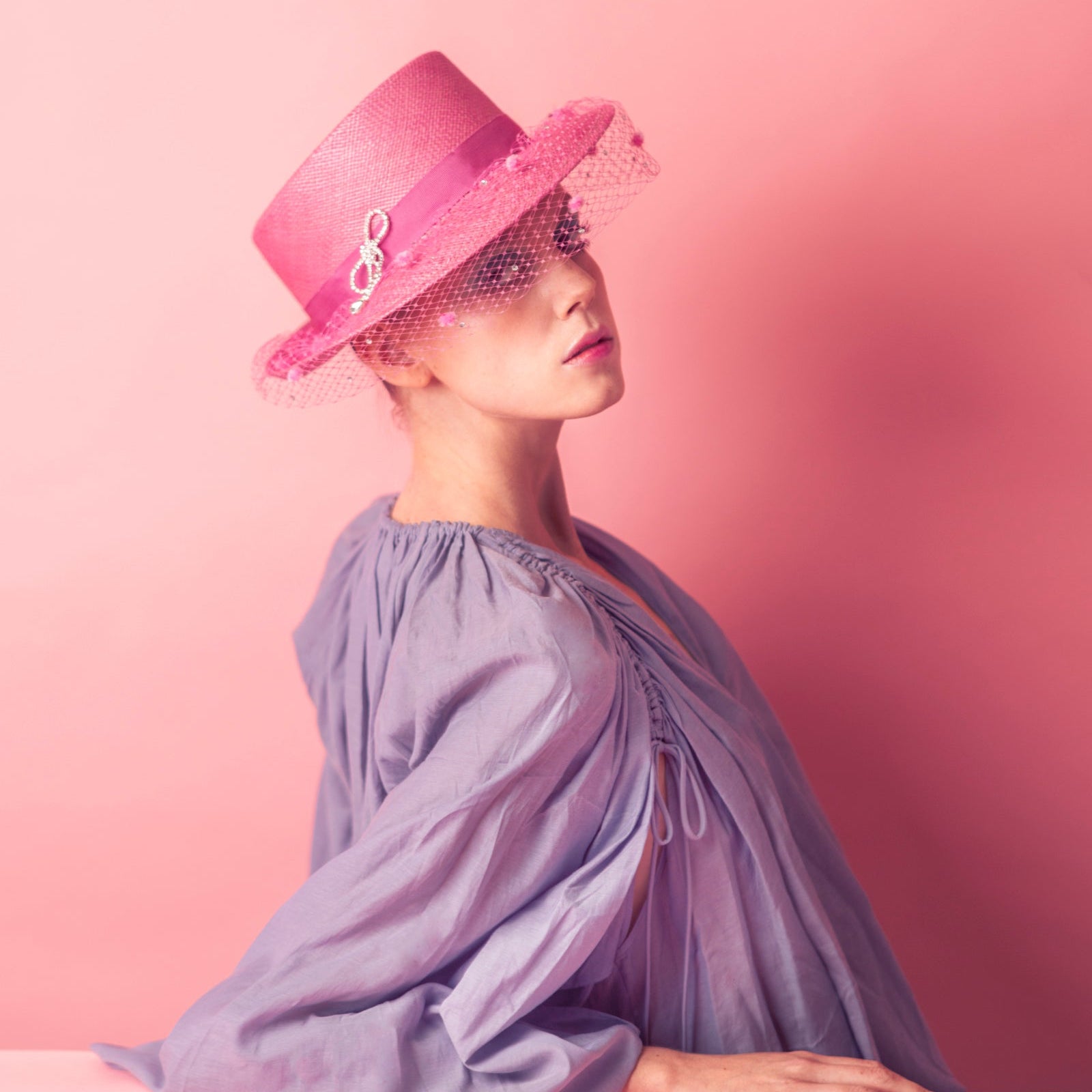 PARIS - Pink Boater Hat with Veil