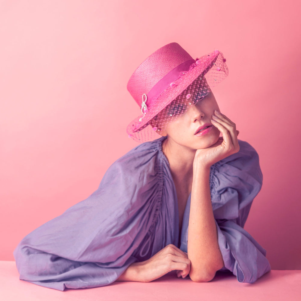 PARIS - Pink Boater Hat with Veil