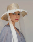 ROME - Hepburn Style Wide-Brimhat with Organza Flowers