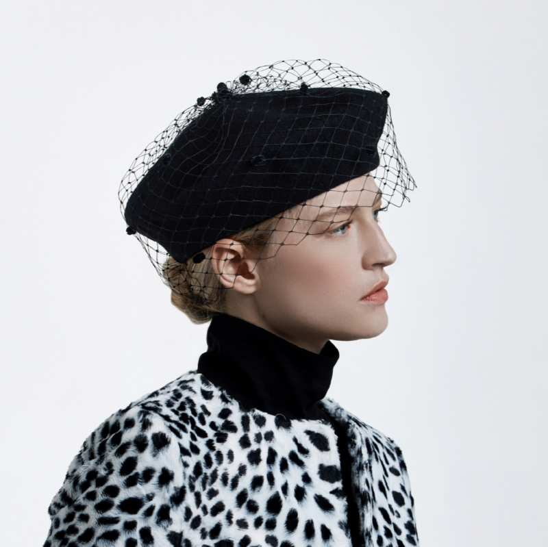 Misa Harada Hats | FLOE DOT | 100% knitted wool beret with dotted veil