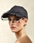 Misa Harada Hats| GIGI | Baseball cap in organic cotton, with dotted veiled peak, grosgrain bow and mh Logo