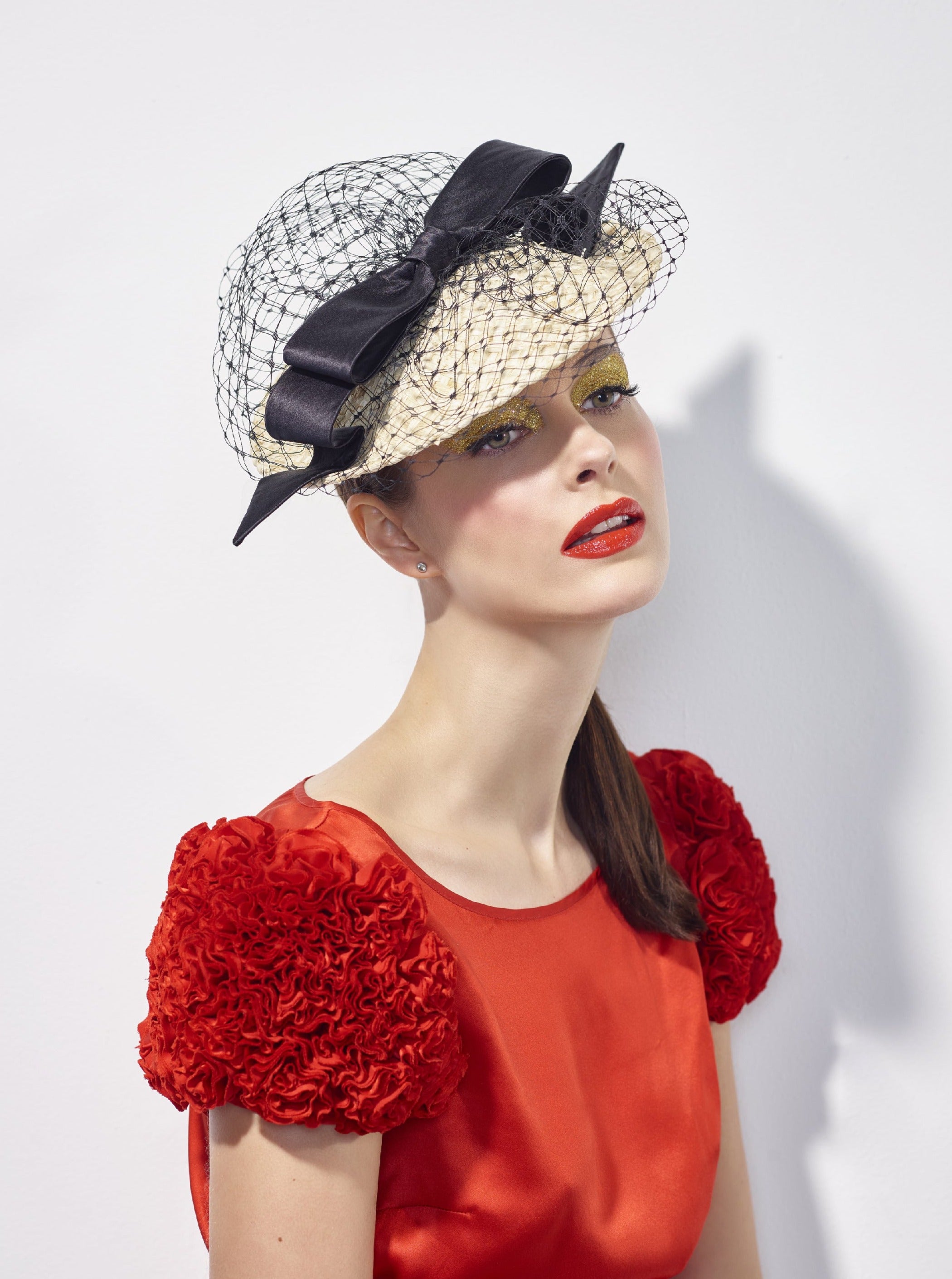 Misa Harada Hats | BLUEBELL | Raffia disc with black silk bow and veil ...